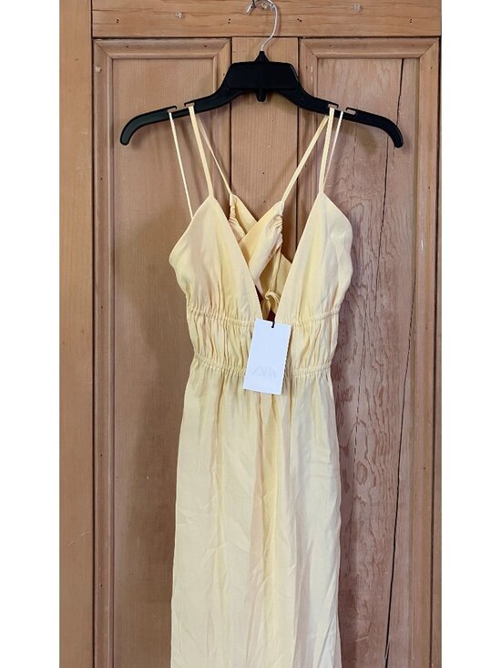 Zara Womens Sunny Flowy Spaghetti Strap Maxi Dress Size Medium Yellow SP NWT - Picture 4 of 12